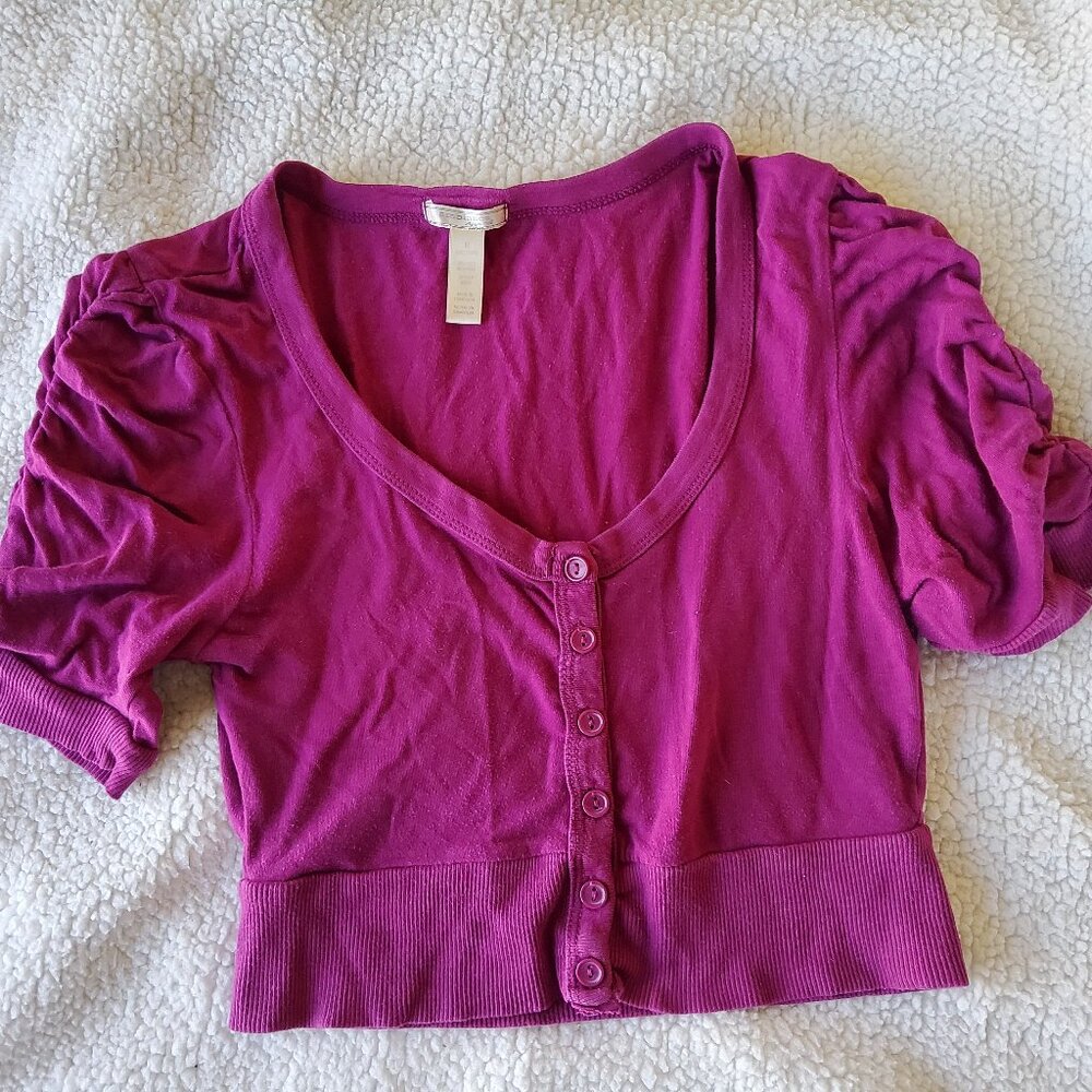 Y2K Chic Short Sleeve Button-Front Shrug in Deep Fuchsia